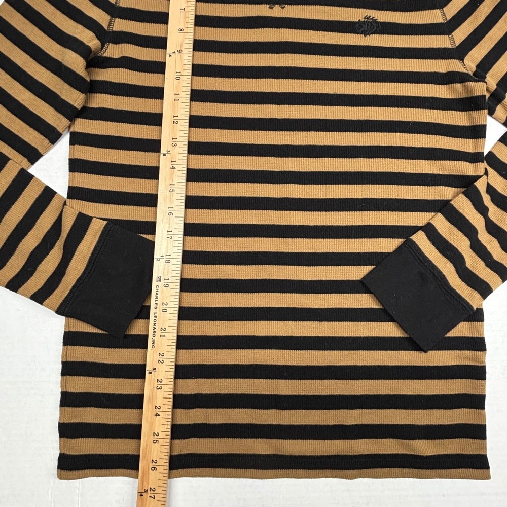 Express‎ Mens Thermal Shirt Striped Waffle Knit Black Tan Medium Retro Y2K EUC - Picture 6 of 10